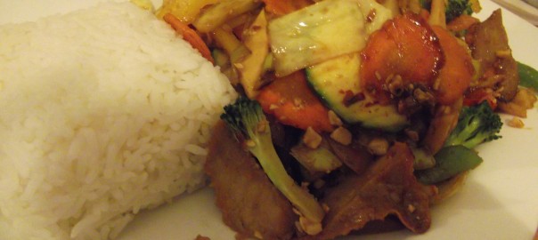 Pekingente, Reis und Gemüse (im Well Being, Köln)